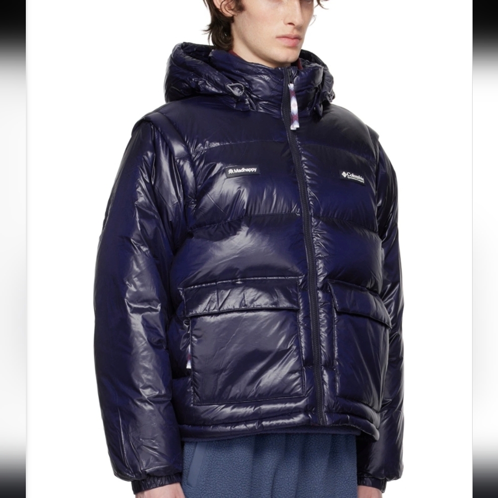 Madhappy X Columbia Collab Down Feather Puffer Jacket Unisex Navy Blue L NWT - Picture 3 of 8